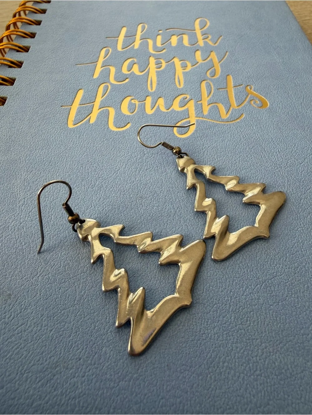 Vintage Maurice Milleur Zig Tree Earrings Pewter Christmas Tree Dangle ©91